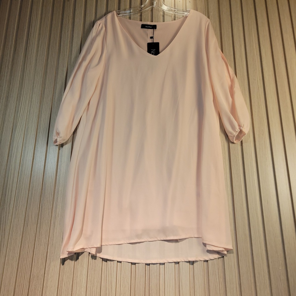 Noctflos Womens Cold Shoulder V-Neck Shift Dress Peach Pink 3/4 Sleeve Large NWT